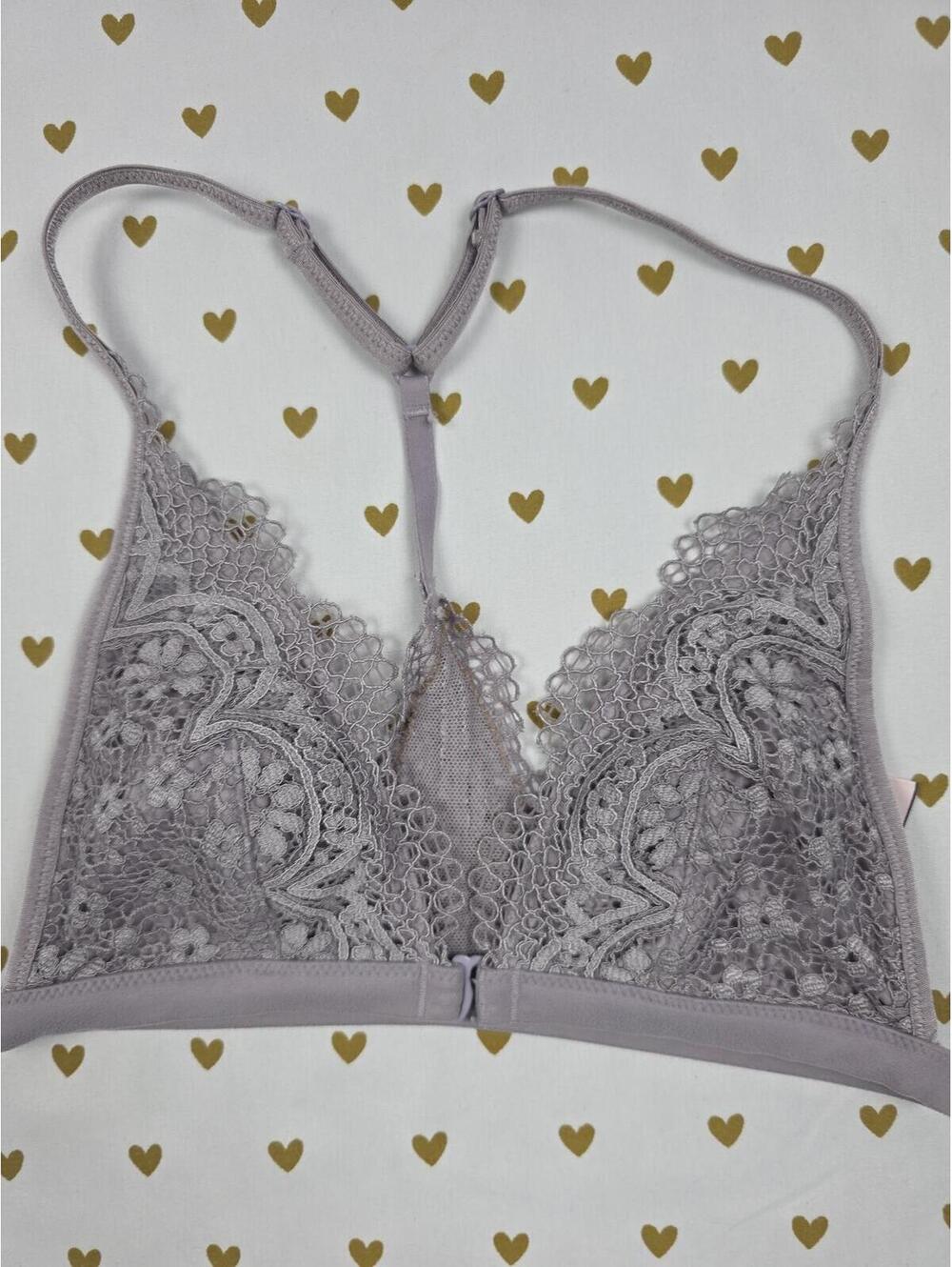 Victorias Secret Grey Racerback Lace Front Close XS Bralette Bra Top Tank